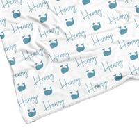 Sugar + Maple Plush Minky Fleece Personalized Blanket | Whale Icon Repeating Name
