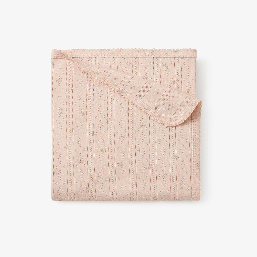 BLUSH FLORAL ORGANIC POINTELLE COTTON BABY BLANKET