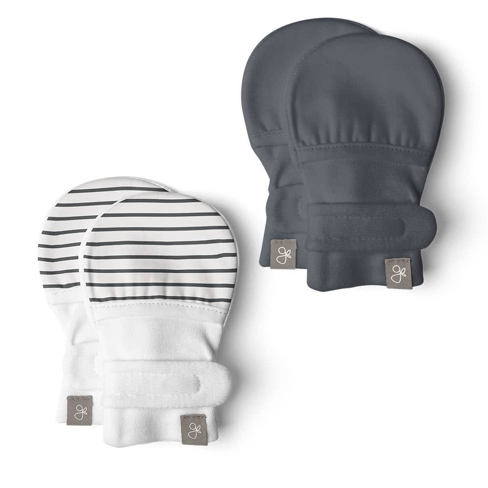 2pk Bamboo Organic Cotton Stay-On Mitts / Midnight + Stripe