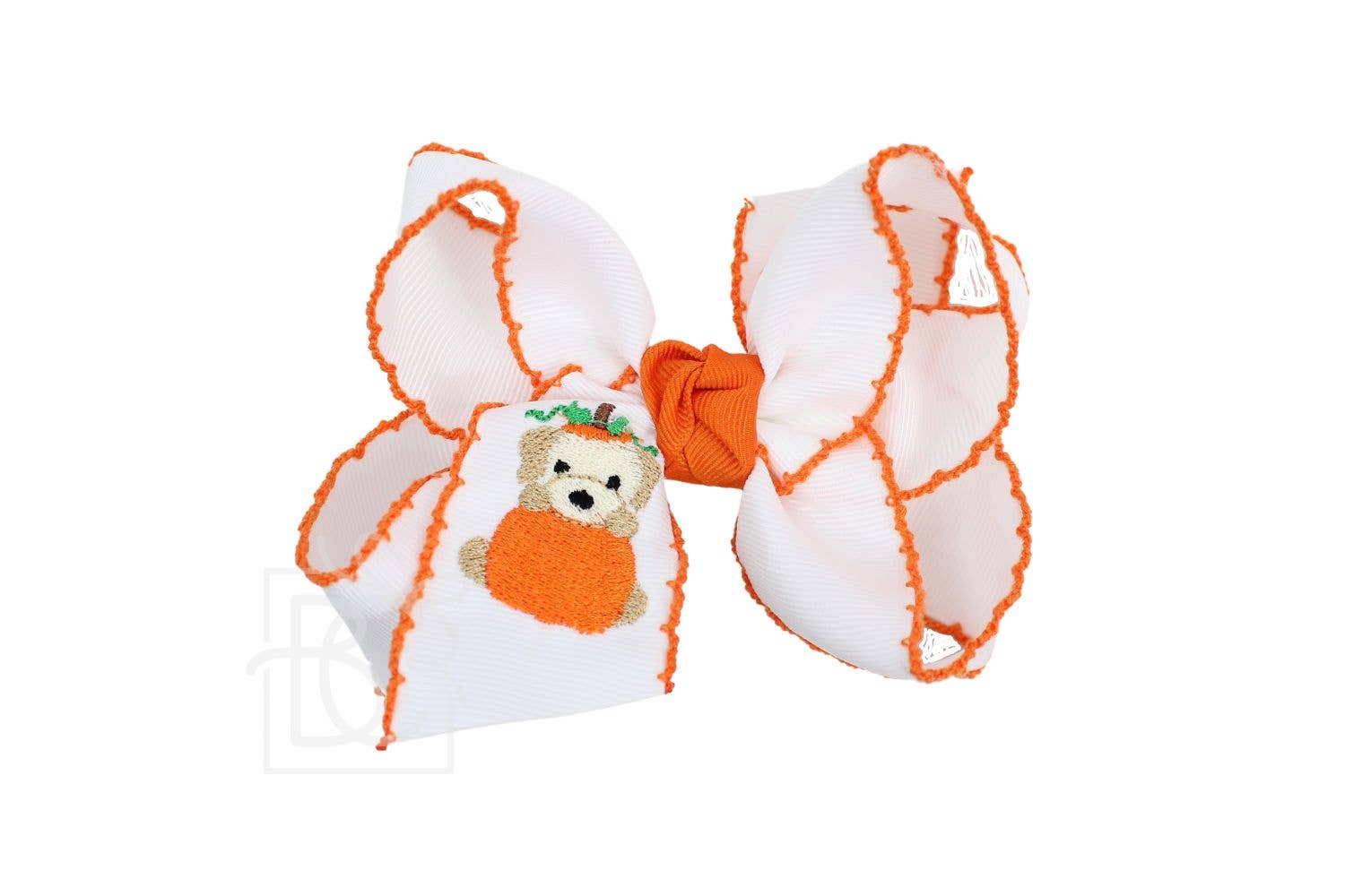 Large Embroidered Dog-Pumpkin Crochet Edge Bow