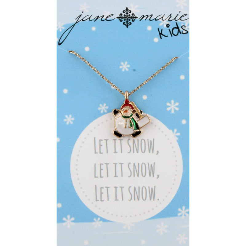 14" Kids Gold Necklace with Snowman Charm