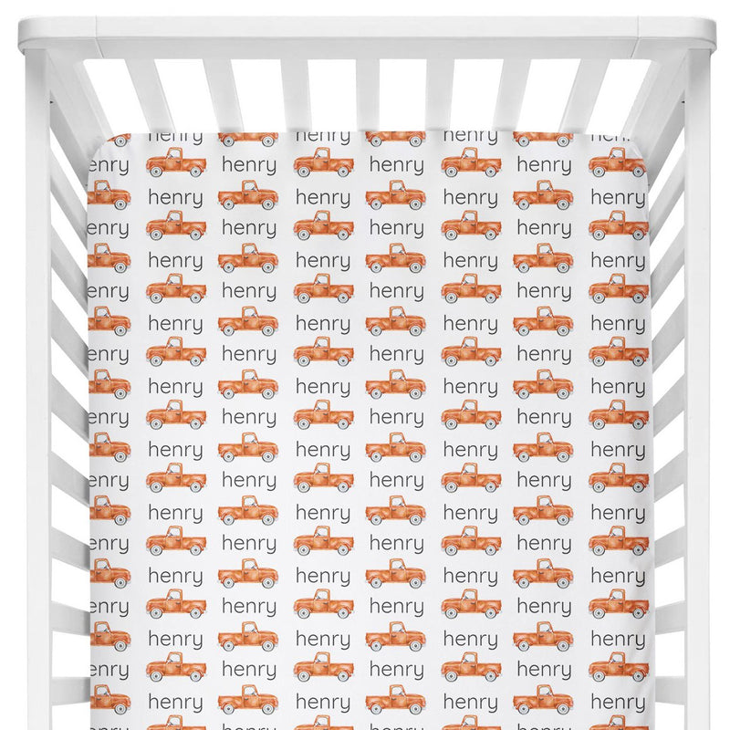 Sugar + Maple Crib Sheet | Truck Orange